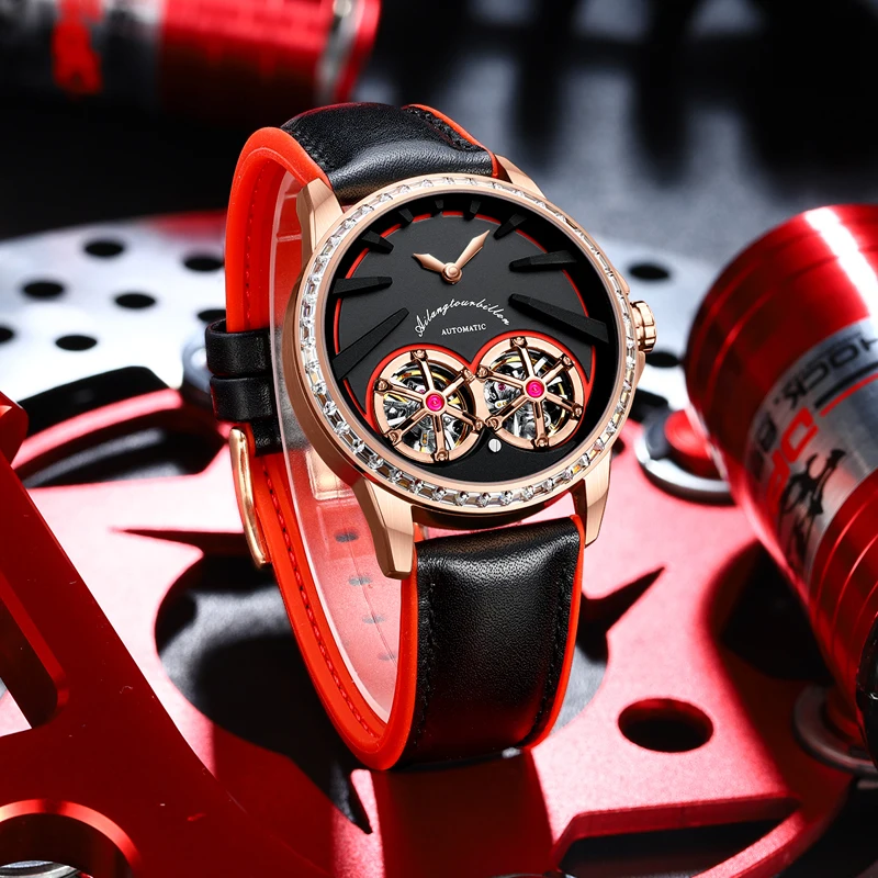 AILANG Orologio da uomo con doppio tourbillon, cinturino in pelle, impermeabile, di lusso, meccanico, con lunetta in diamanti, da uomo_voghion.com