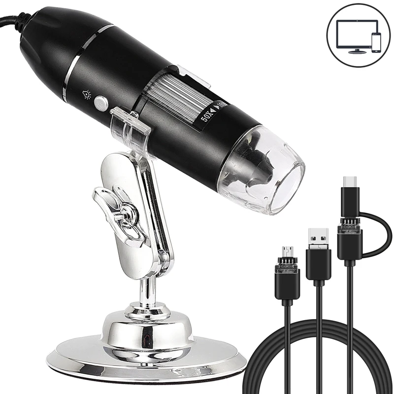 1600X 전자 현미경 카메라 3in1 Type-C 마이크로 USB 디지털 현미경 LED 안드로이드 휴대폰 PC 납땜 확대경