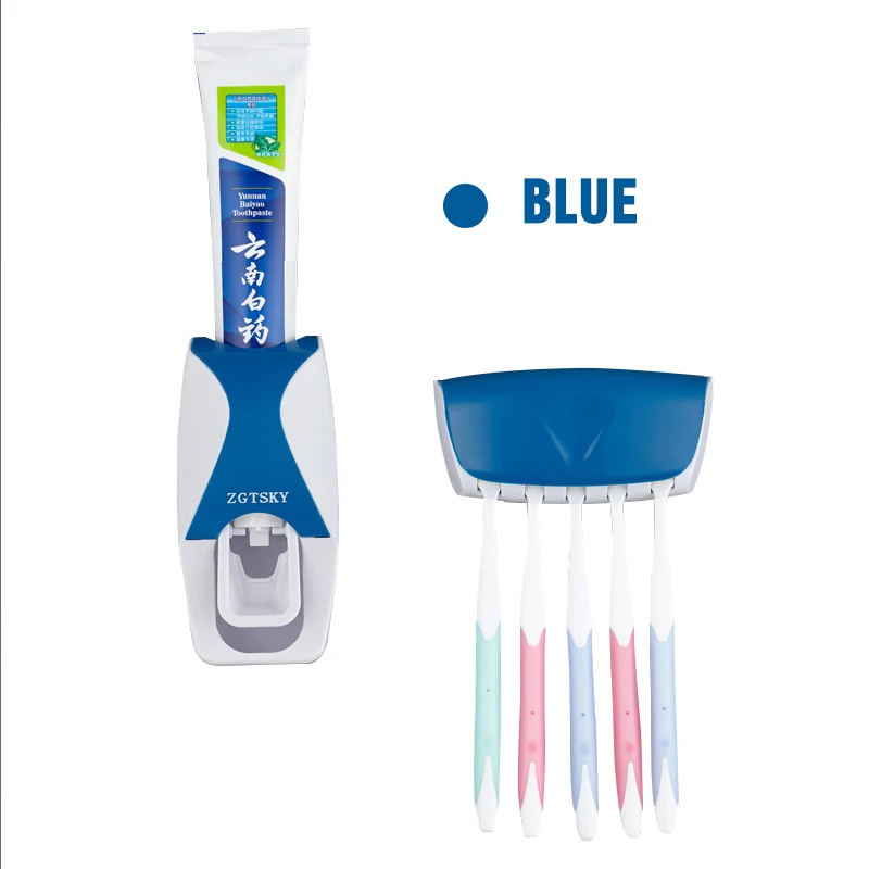 Automatic Toothpaste Dispenser Set Toothbrush Holder Wall Mount Dust-proof Sticky Suction Storage Rack Toothpaste Squeezer Bath