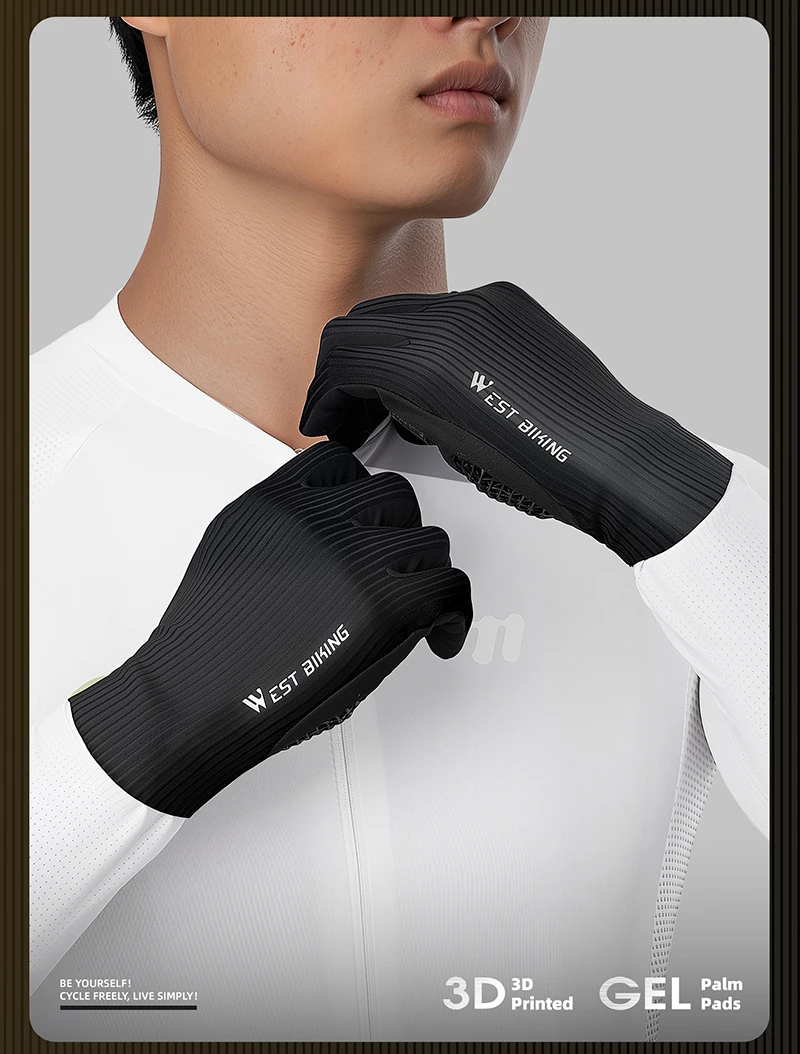 WEST BIKING Vollfinger-Fahrradhandschuhe 3D-Gedruckt Stoßdämpfende Gel-Polsterung Touchscreen-fähig Reflektierend Atmungsaktive Fahrradhandschuhe – Detail 13