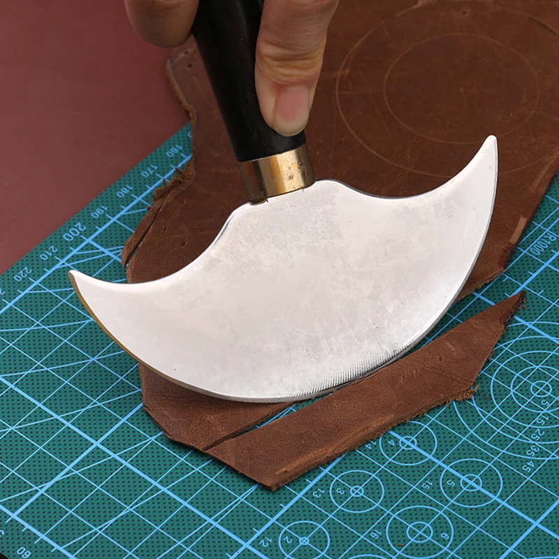 Half Round Leather Cutting Knife With Wooden Handle For Leather Craft Working Stainless Steel DIY Handcraft Accessories leather carving knife