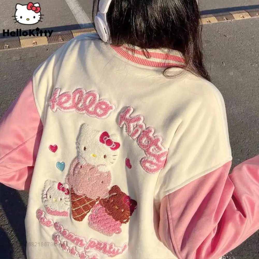

Hello Kitty Baseball Uniform Y2K Jacket Sanrioed Anime Couple Outfit Spring Winter Cute Coat Tops Casual Vintage Loose Leisure
