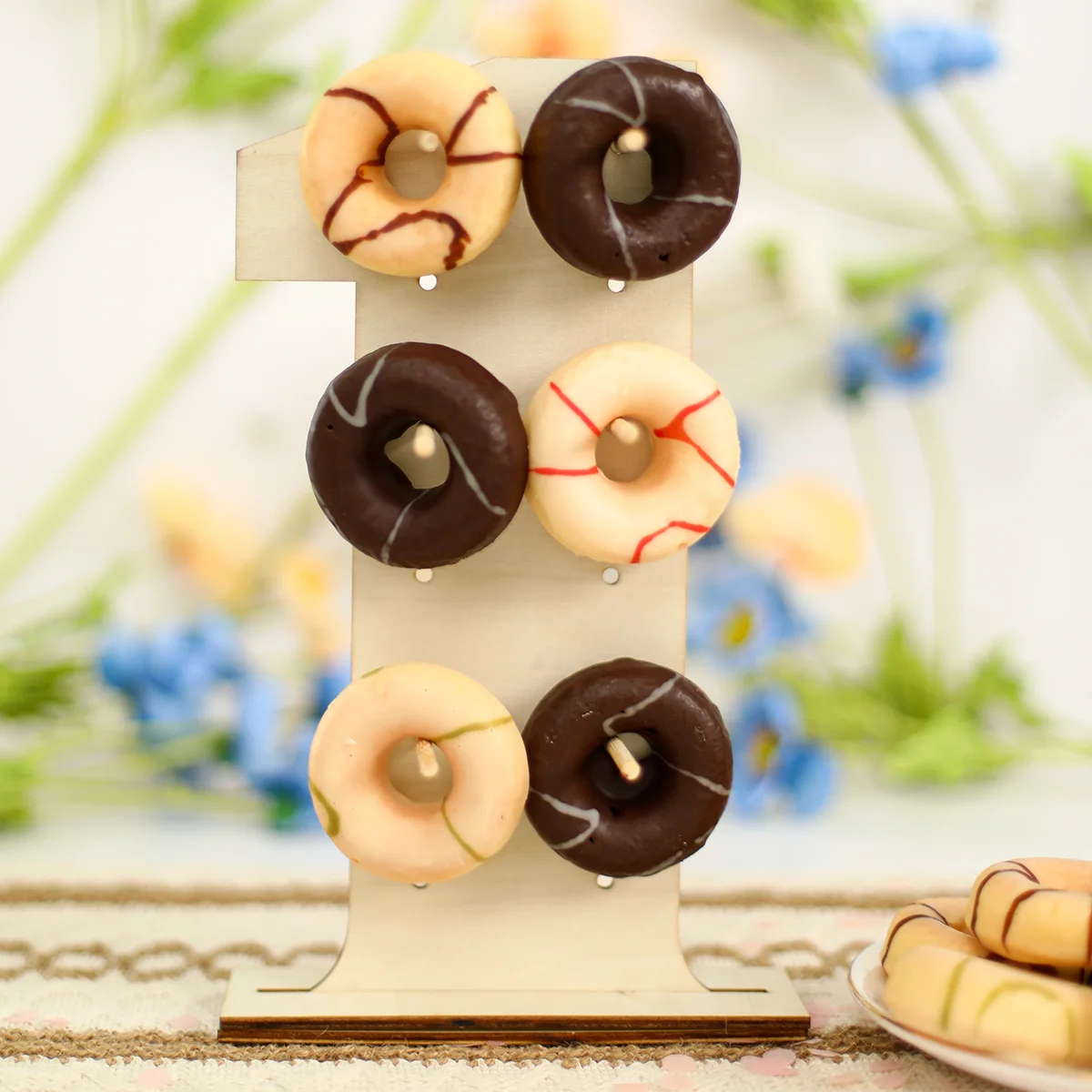 Wooden Number Donuts Stand Sweet Cart Donut Holder For Wedding Baby Shower Birthday Party Decoration Doughnut Display Board