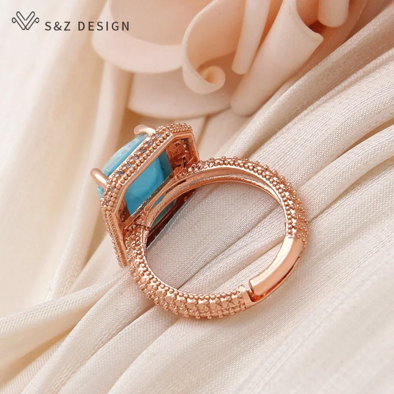 S&Z DESIGN New Fashion Adjustable Rectangle Crystal Rings For Women Wedding Luxury Micro Cubic Zirconia Jewelry Fine Gift