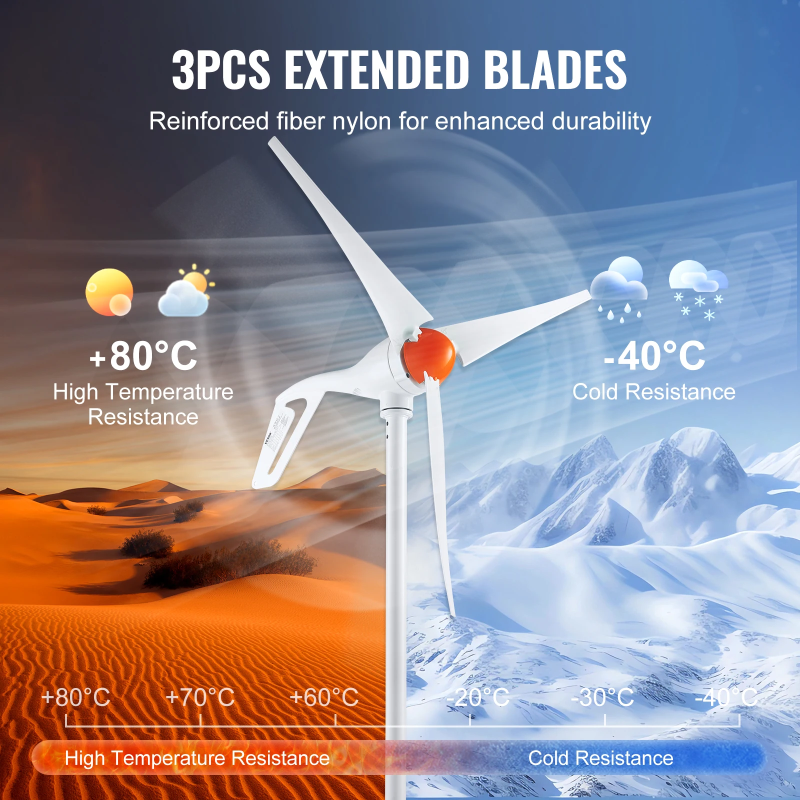 VEVOR 500W Wind Turbine Generator 24V Wind Turbine Kit 3-Blade Power Generator MPPT Controller 2.5m/s Start Speed