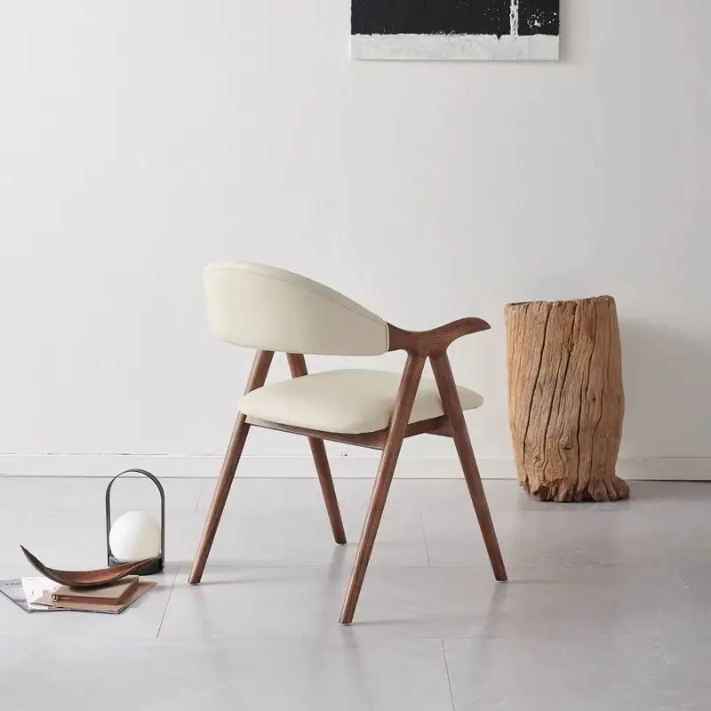 Nordic Solid Wood Dining Chair Modern Luxury Minimalist Conference Negotiation Ash Natural Wood Casual Armrest Backrest Chair