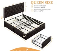 Queen Size Upholstered Bed Frame with 4 Drawers and Adjustable Headboard, Faux Leather Platform Bed with Mattress Foundation St 2