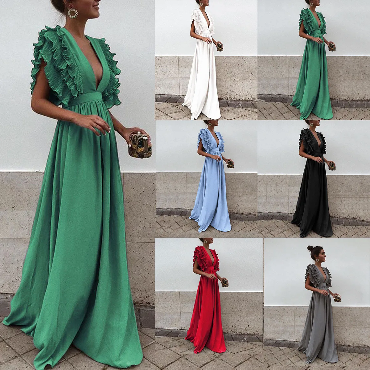 

2023 Women's Dress Korean Fashion V-Neck Sexy Skirt Oversize Black Vintage Elegant Party Dress White Evening Dresses Long Robe