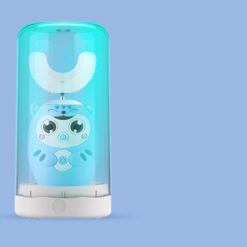 thumbnail image 1 of Cepillo de dientes eléctrico automático para niños de 360° con forma de U y patrón de dibujos animados, recargable, sónico, con luz azul, IPX7, 1 of 5