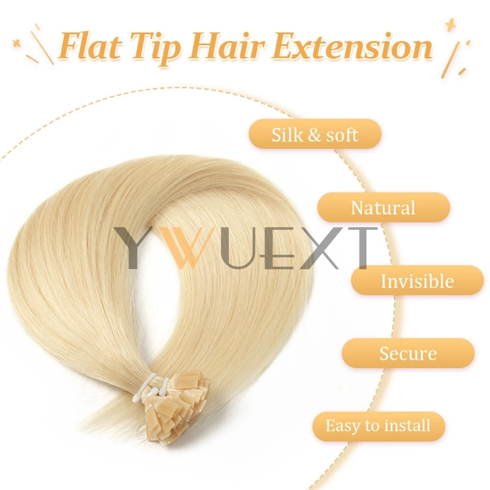 플랫 팁 헤어 익스텐션 인간의 머리카락 케라틴 팁 핫 퓨전 인간의 머리카락 확장 자연 블랙 블론드 브라운 프리 보세 헤어 50pcs
