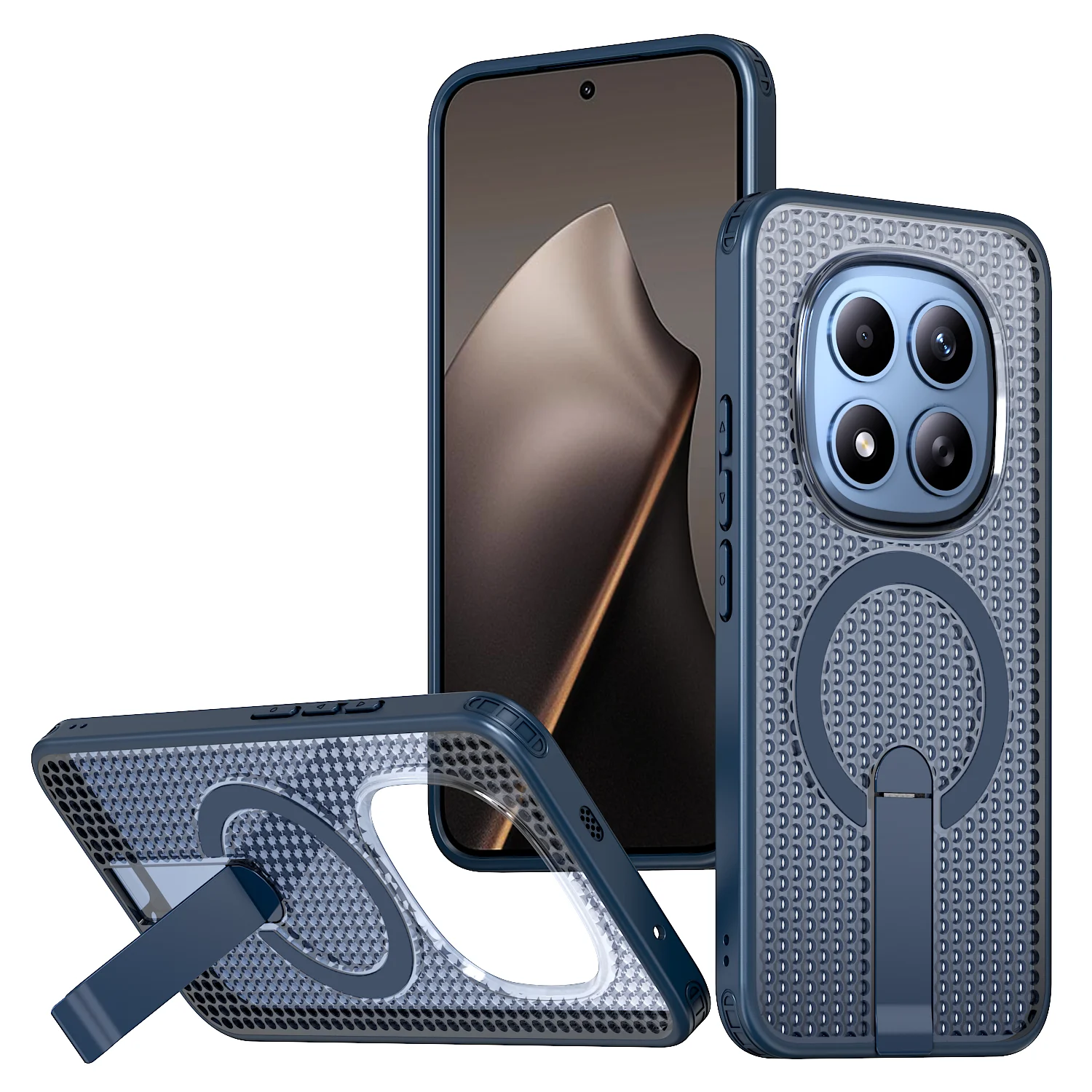 Magnetic Honeycomb Heat Dissipation Phone Case with Built-in Stand and Car Mount Support