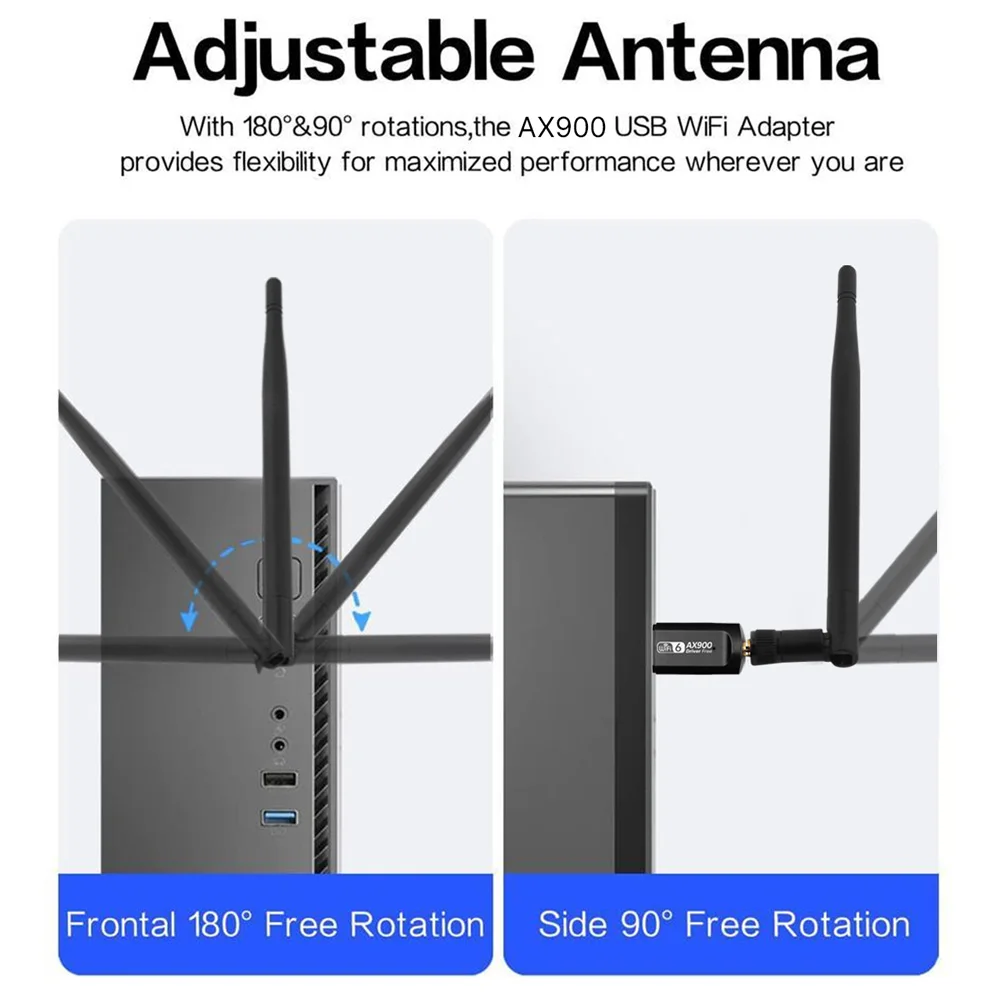와이파이 6 USB 어댑터, 900Mbps 듀얼 밴드 2.4G 5G 무선 네트워크, 와이파이 USB 리시버, 5dbi 안테나 프리 드라이버, PC 노트북용, AX900