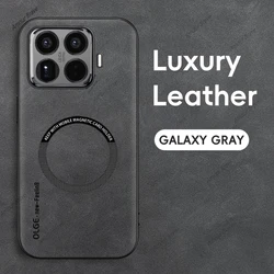 Luxury Leather Magnetic Shockproof Phone Case with Car Holder - Xiaomi 14 Pro (Gray)