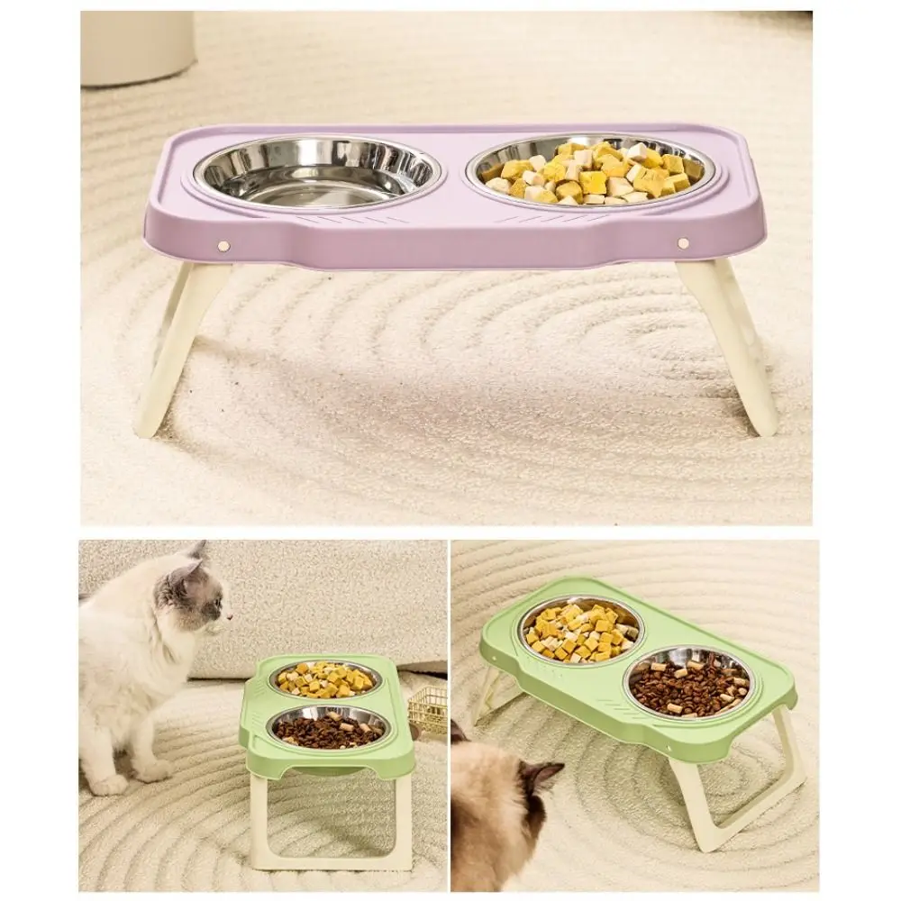 Double Bowls Pet High Footed Bowl Anti-flip Detachable Cat Food Water Bowl Anti-vomiting Multifunction Pet Food Dispenser