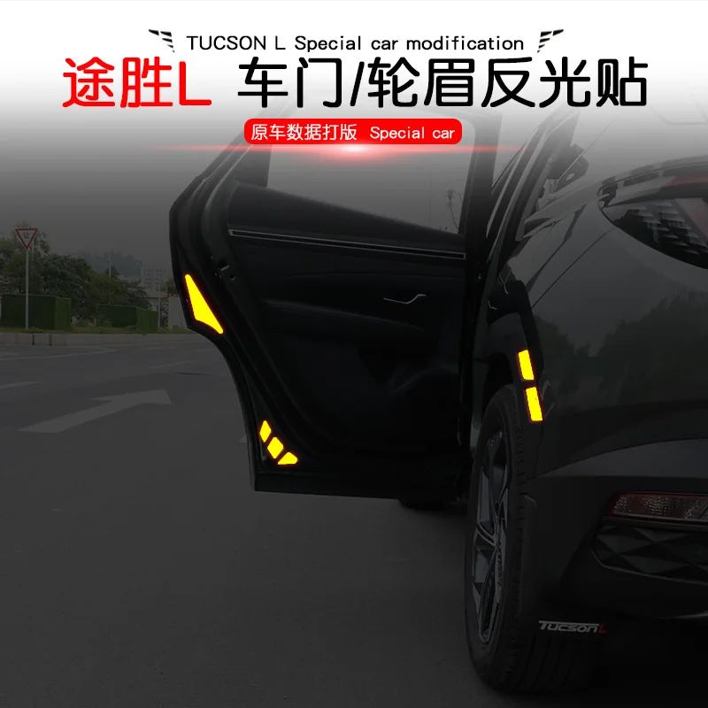 For Hyundai Tucson L NX4 2021 2022 car door reflective sticker car door safety warning OPEN reflective decorative wheel eyebrow