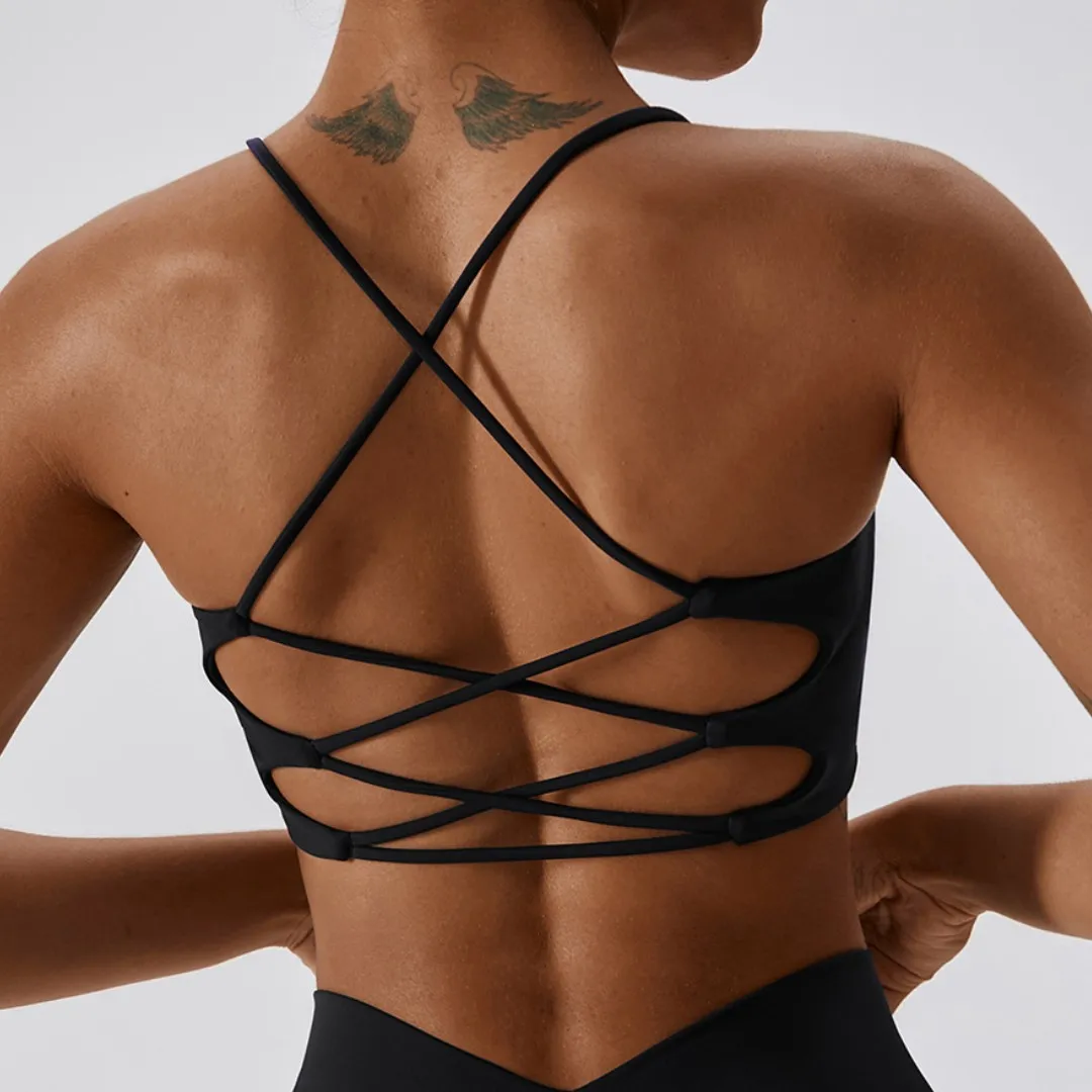 Women fitness Fitness Sport Bra Top Gym Yoga underwear Athletic With Chest Pad U-neck spaghetti straps cross beauty back hollow 3