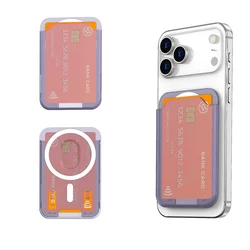 Magnetic Slot Card Holder with Magsafe Compatibility - Portable Clip Wallet (Translucent Purple)