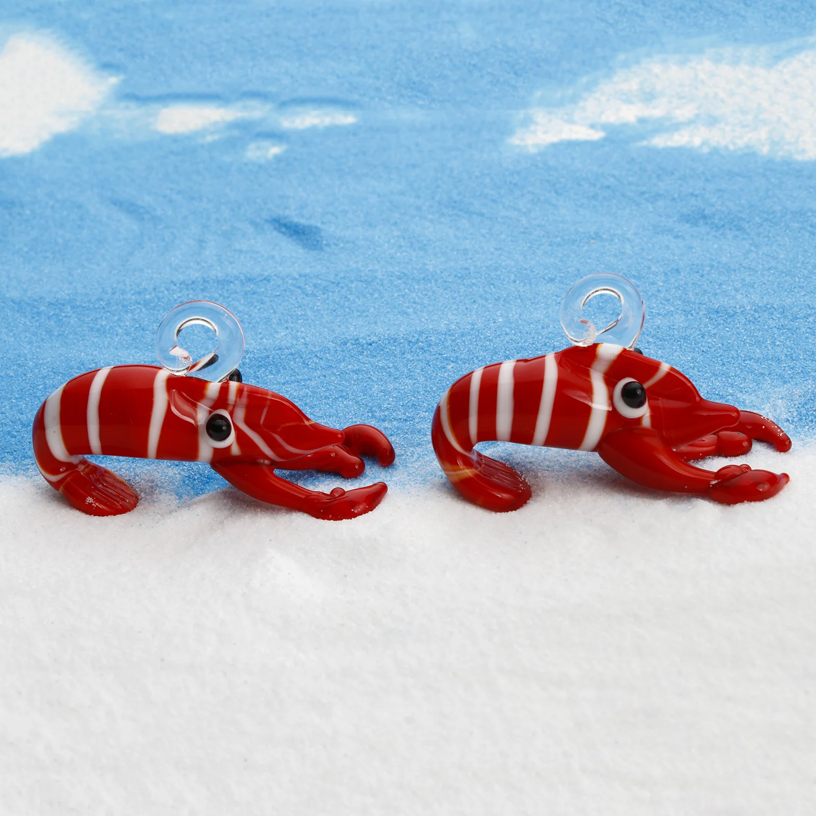 DoreenBeads 1 pezzo 3D Red Lobster Stripe Vetro di murano Oceano Pendenti di gioielli Gioielli fai da te Creazione di ornamenti Decorazione dell'acquario 5