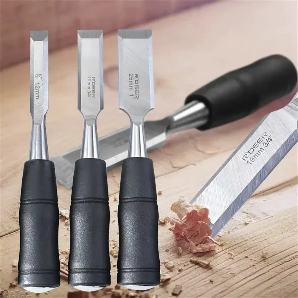 Carpenter's Wood Carving Chisels Carving Chisels Carbon Steel Wood Chisel with Hammer End and Anti-Slip Handle 19/25/32/38mm