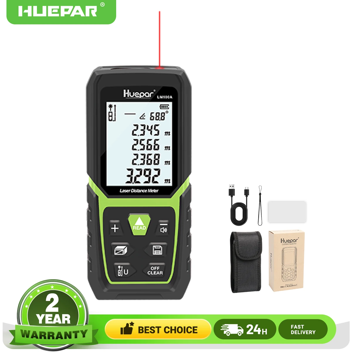 Laser rangefinder distance meter Huepar Laser Rangefinder Rechargeable Distance Meter 50M/100M/120M Measurement Tool With LCD Display Screen Digital Measure Tape