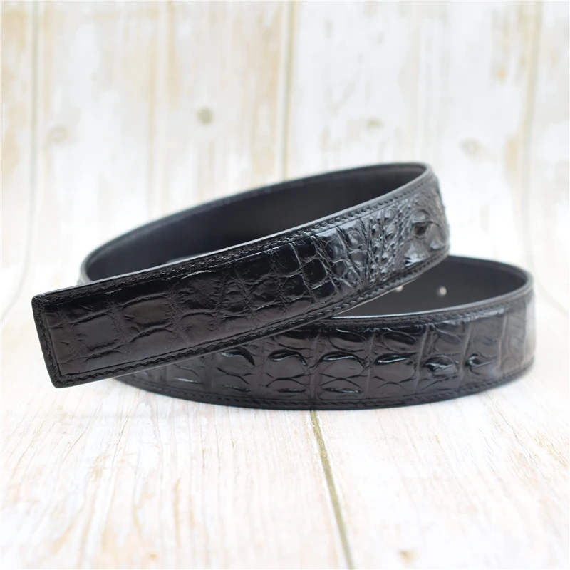 男性用本革ベルト,クロコダイル,黒,幅3.8cm,バックル100-130cm