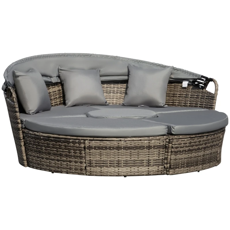 4-Piece Patio Furniture Set, Round Convertible Daybed or Sunbed with Adjustable Sun Canopy, Sectional Sofa, Blue/Gray/White 2