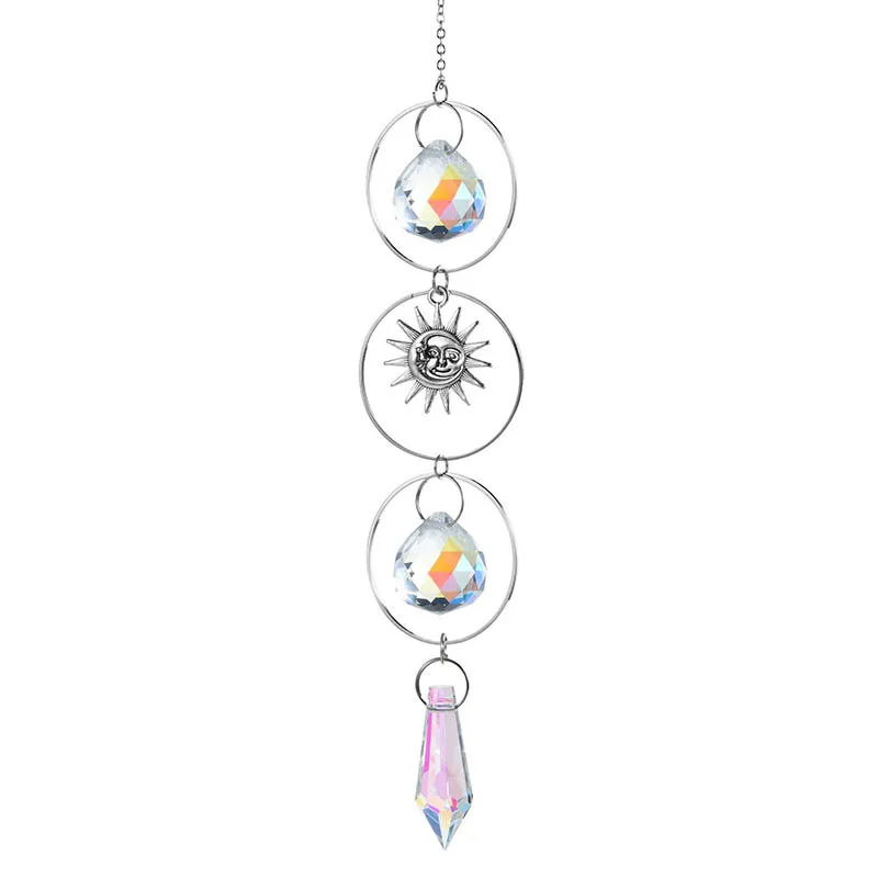 Crystal Wind Chimes Moon Sun Catchers Prisms Pendant Dream Catcher Rainbow Chaser Hanging Drop Home Garden Decor Windchime