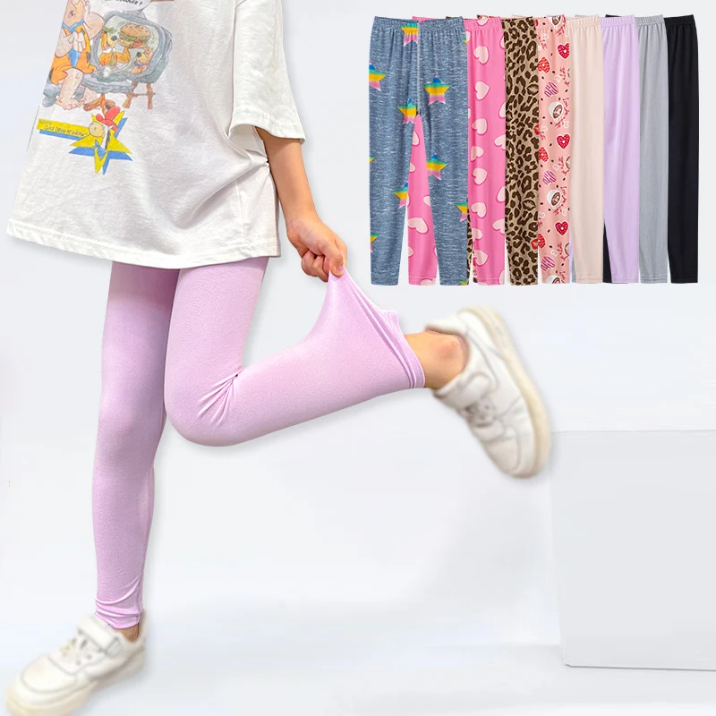 Girl Leggings Four Seasons Thin Comfortable Slim Cute Printed Simple Solid Colors