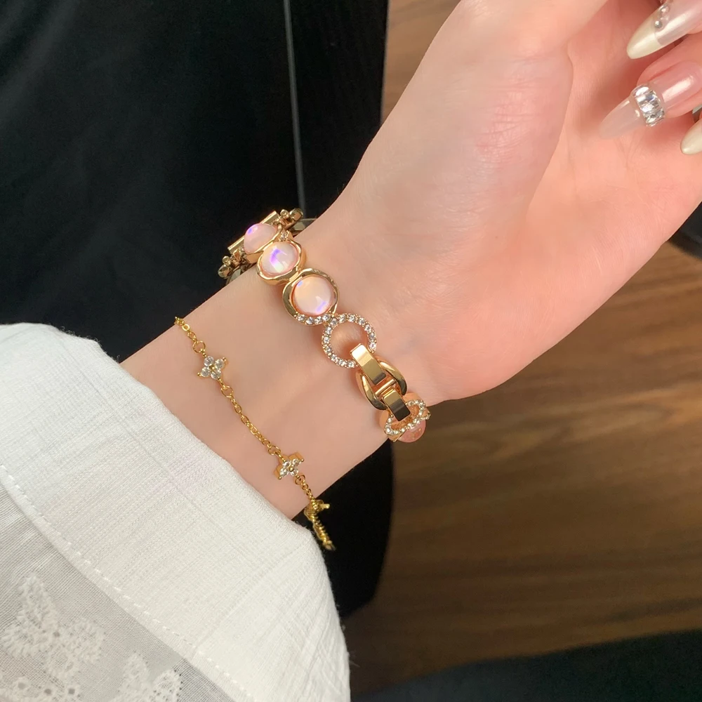 Aurora Bead Metal Ladies Bracelet Strap - Elegant Design in Multiple Sizes
