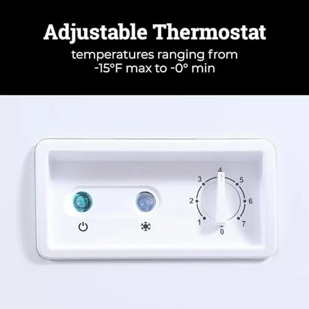 5.0 Cu. Ft. Chest Freezer Adjustable Thermostat Quick Freezing System Removable Basket LED Lights Low Noise Front Defrost Drain 3