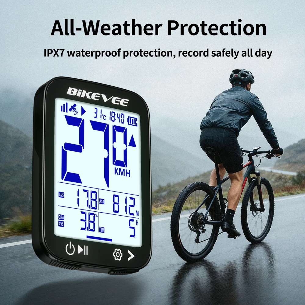 USB-C Rechargeable Wireless Cycling Computer with Backlight And Holder ...