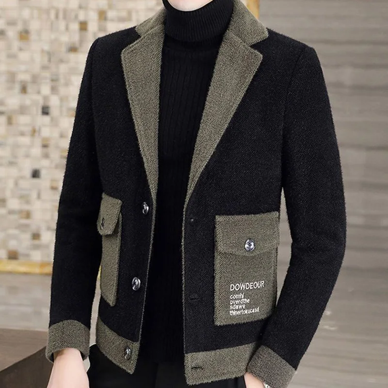 Fashion Lapel Button Spliced Pockets Letter Casual Coats Men's Clothing 2023 Autumn New Oversized Korean Tops All-match Jackets