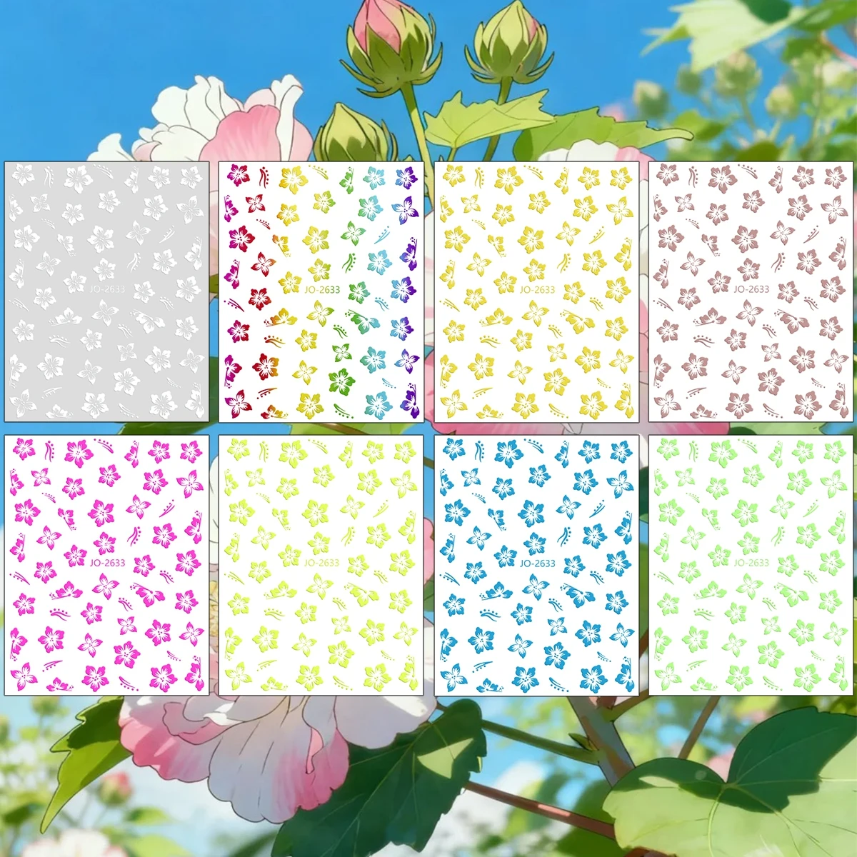 416장 3D 화려한 꽃 네일 스티커 작은 꽃송이 자가 접착식 꽃무늬 네일 데칼 봄 DIY 매니큐어