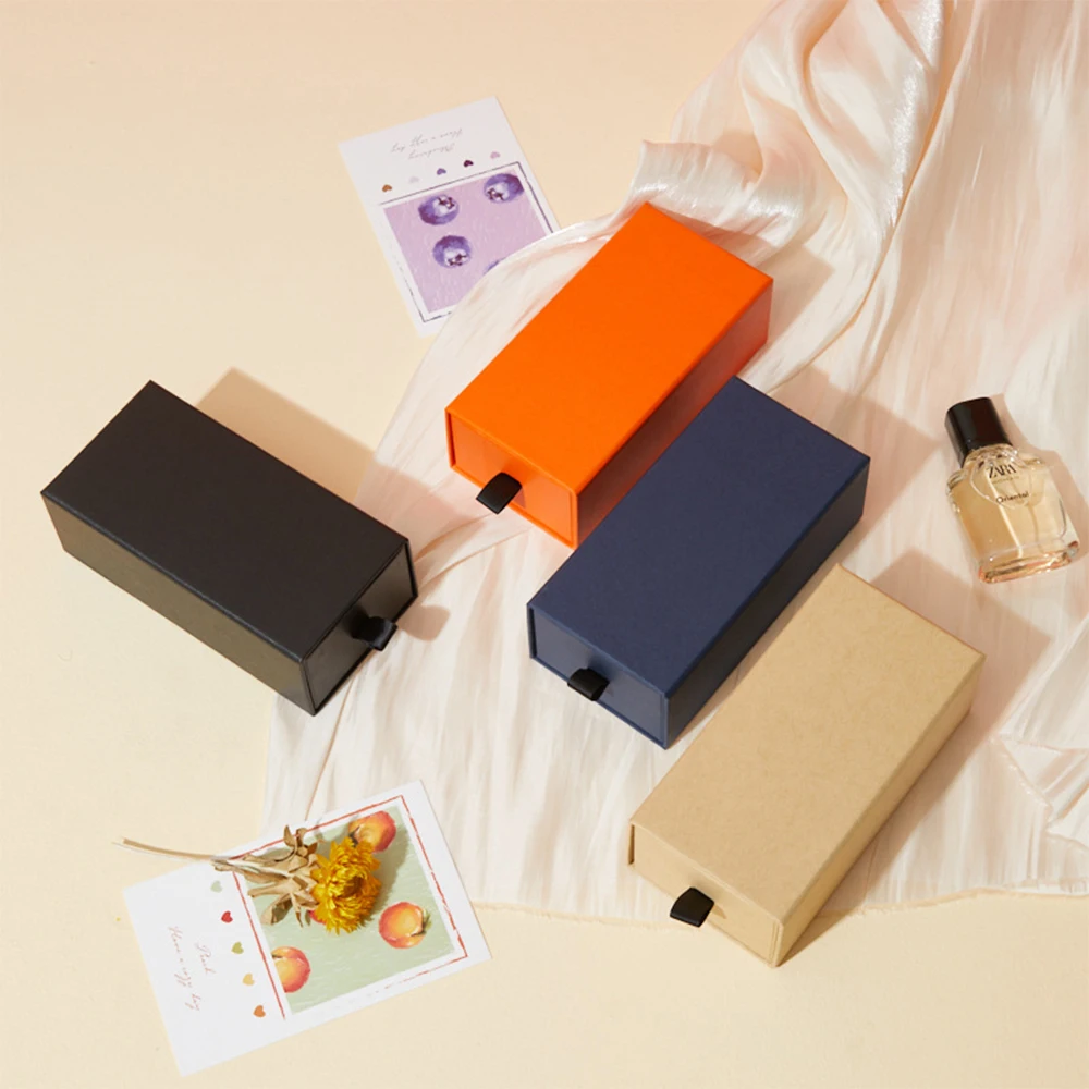 5pcs/lot Drawer Type Glasses Packing Box Black Hand Gift Boxes Perfume Lipstick Present Slide Box Case Business Card Package