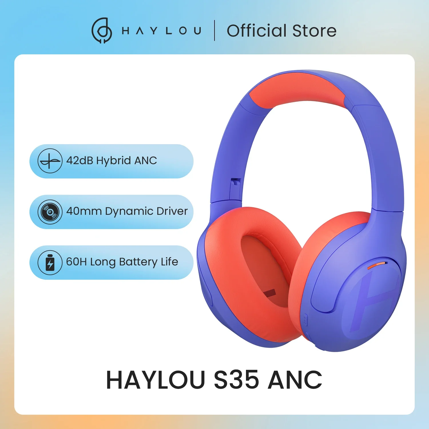 Haylou S35 Anc Auscultadores sem Fio Bluetooth 42db Anc Enc Over-ear Auscultadores Cancelamento de Ruído 60h Playtime Auscultadores Homens Mulheres