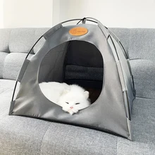  Cat Tent House Enclosed Waterproof Canvas Comfortable Kitten Bed Detachable Portable Kennel Pet Nest Outdoor Litter Supplies 