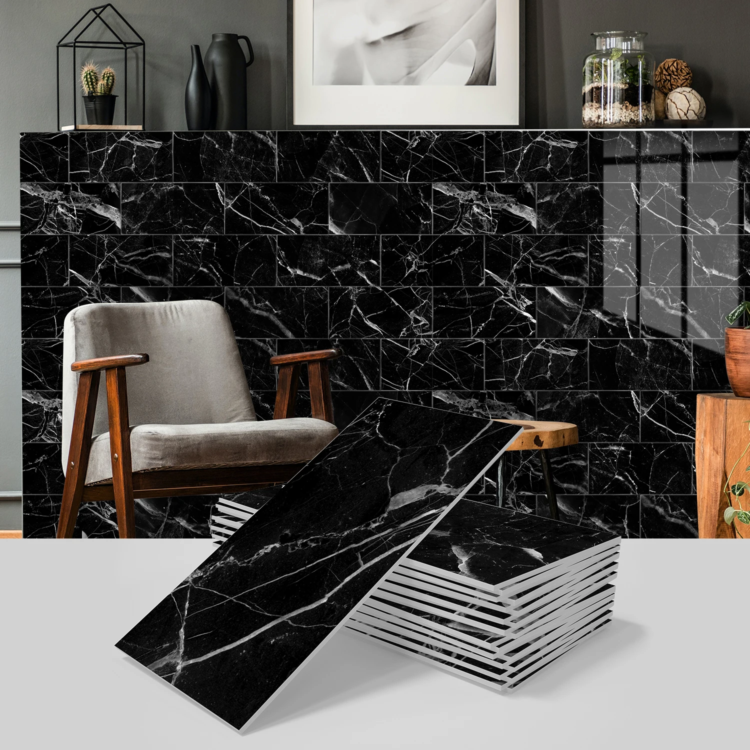 สติกเกอร์ติดผนังลายหินอ่อน,16/32/64 ชิ้น Peel & StickWall Decal, กันน้ําสติกเกอร์ตกแต่งสําหรับ Home 1