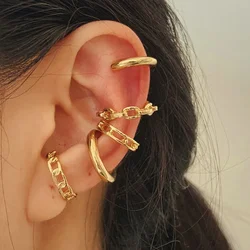 Elegant Minimalist Cartilage Hoop Earrings Set with Ear Cuff Clips - Unisex Fashion Jewelry (66959)