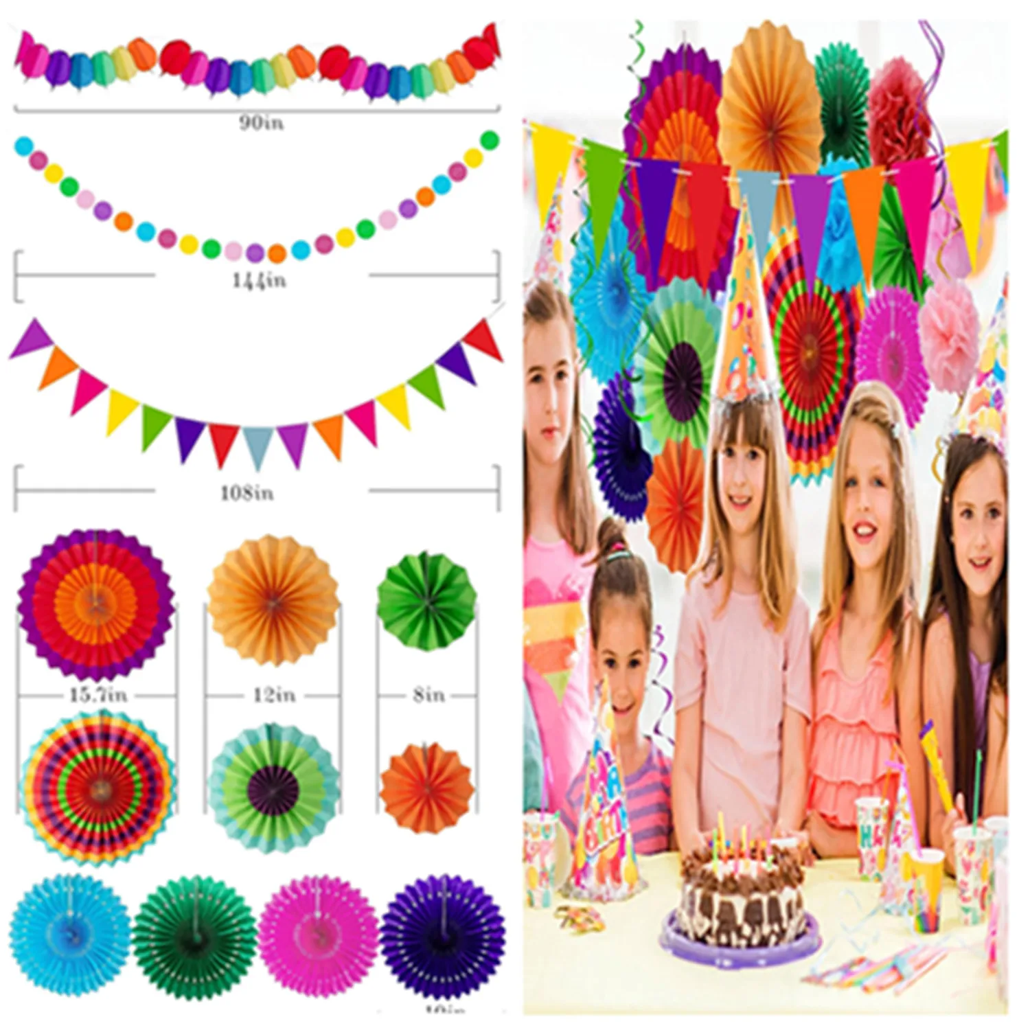 Huryfox Fiesta Party Decorations - 33pcs Colorful Mexican Themed Hanging  Paper Fans, Rainbow Paper Pom Poms, Fiesta Bunting and Tissue Paper  Streamers