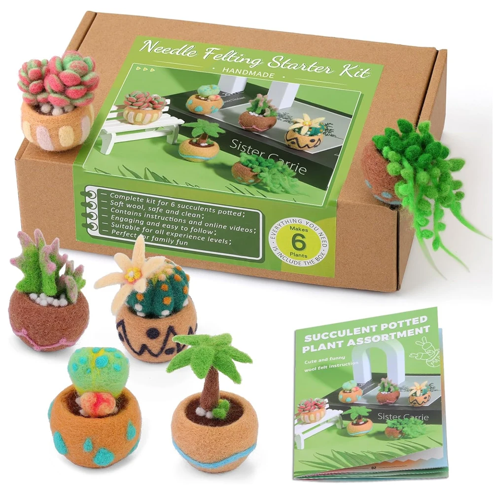 1Set Wool Felt Material Kit Non-finished Handmade DIY Tool Succulent Plants Potted for Festival Gift Home Decoration wool felting kit