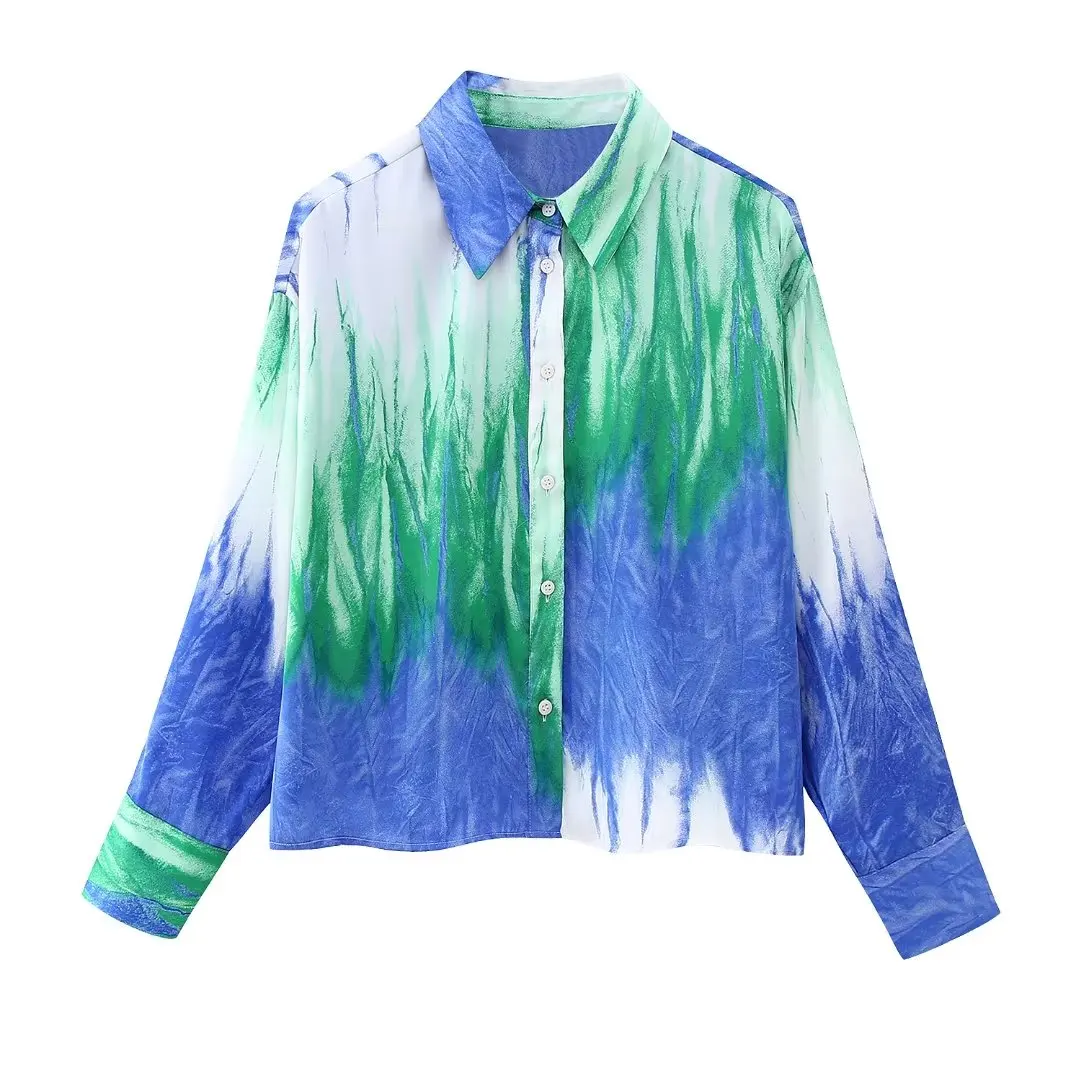 

Women's 2023 fashion loose tie-dyed blouses retro long-sleeved button blouses chic tops
