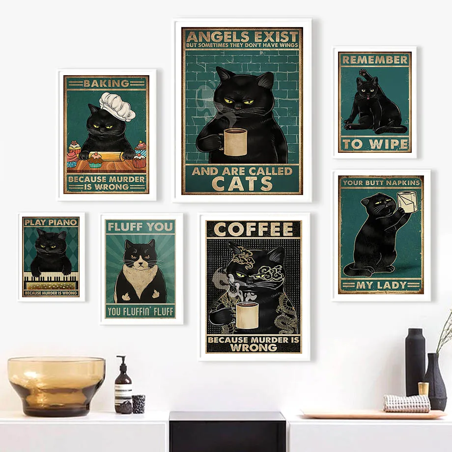 

Vintage Coffee Toilet Paper Cat Bar Club Posters And Pints Nordic Wall Art Canvas Painting Abstract Pictures For Bathroom Decor