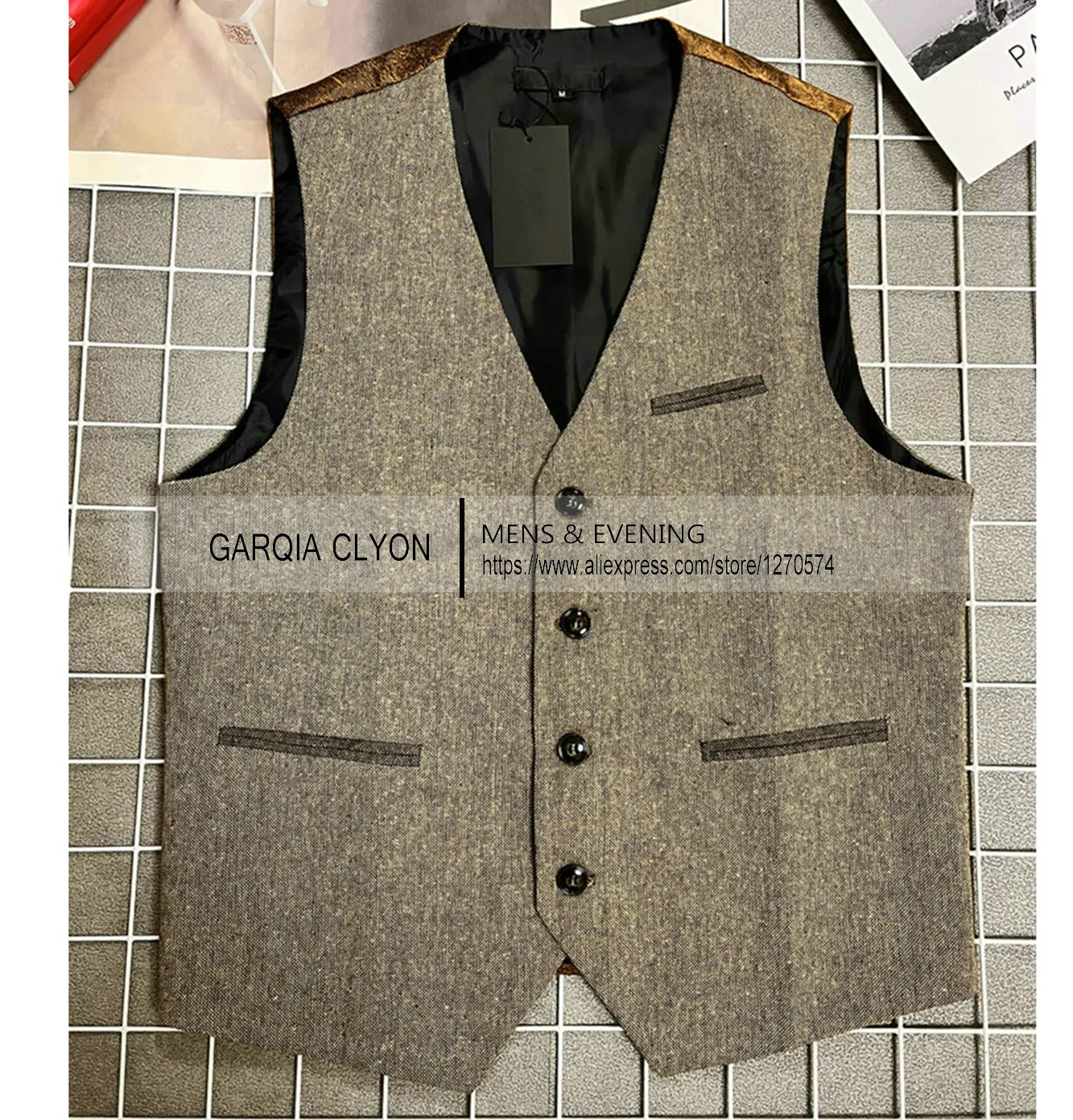 Mens Suit Brown Vest Lapel Neck Wool Waistcoat Casual Formal Double-breasted Business Slim Fit Vest Groomman For Wedding 5