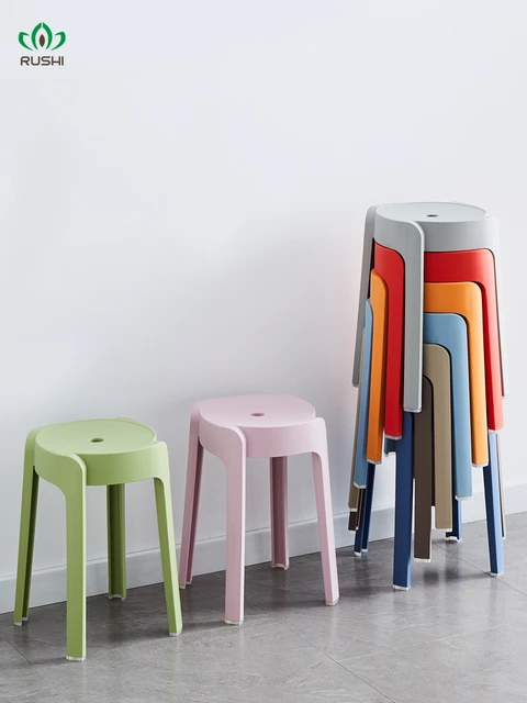 Tabouret De Table En Plastique, Épais, Empilable, Rond, À La Mode