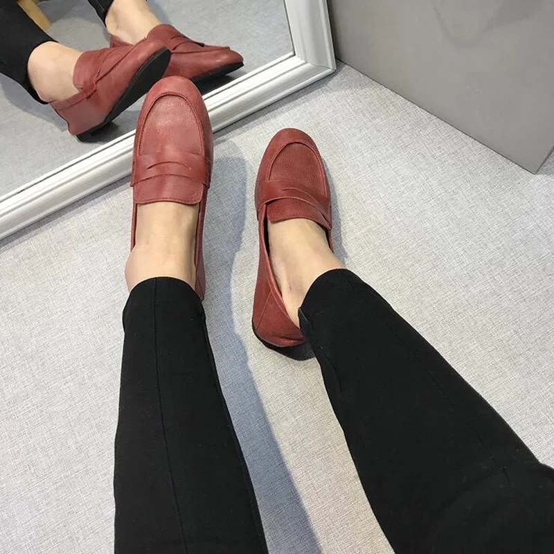 

New Brand Genuine Leather Shoes Slip On Women Flats Moccasins Women's Loafers Spring Autumn Mother Shoe Big Size 34-40