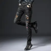 High Quality Designer Stylish Men's Slim Fit Casual Jeans with Embroidery Cowboy Print Spring Autumn Streetwear Cotton Trousers 2