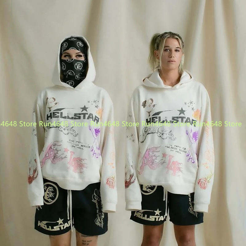 

Autumn and Winter Fleece Distressed Warm Sportswear with Graffiti Print Hip-hop Oversized Hellstar Hoodie