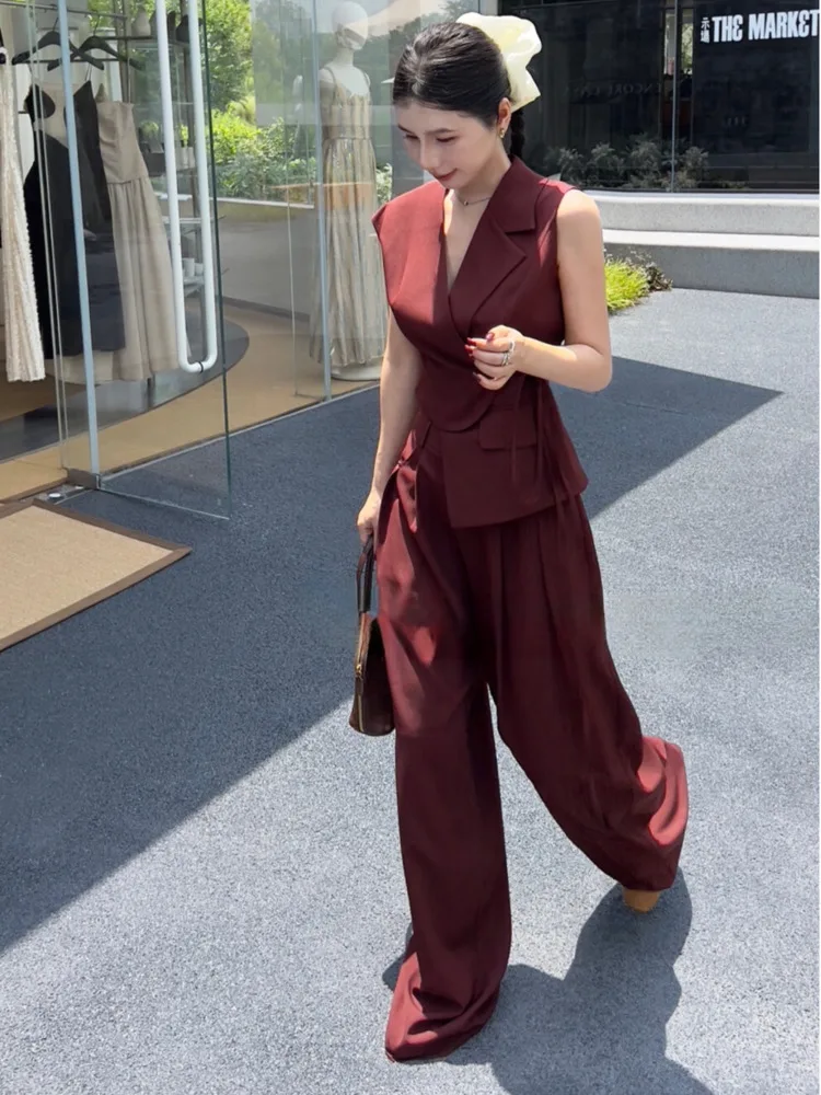 EOEN Design A Sleeveless Lace-up Waistcoat + Straight Pant Suit For Women 2025 Autumn New Fashion Temperament 4