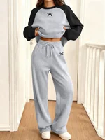 Ensemble ample à imprimé graphique avec nœud pour femme, vêtement de sport à col rond, deux pièces, fitness, jogging, mode automne et hiver 2026 4