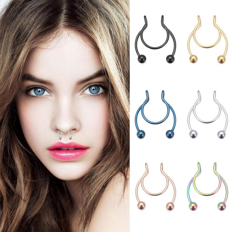 1pc Non Piercing Nose Ring Stainless Steel Nose Ring Colorful Nose Ring Gifts Body Jewelry Fashion Jewelry